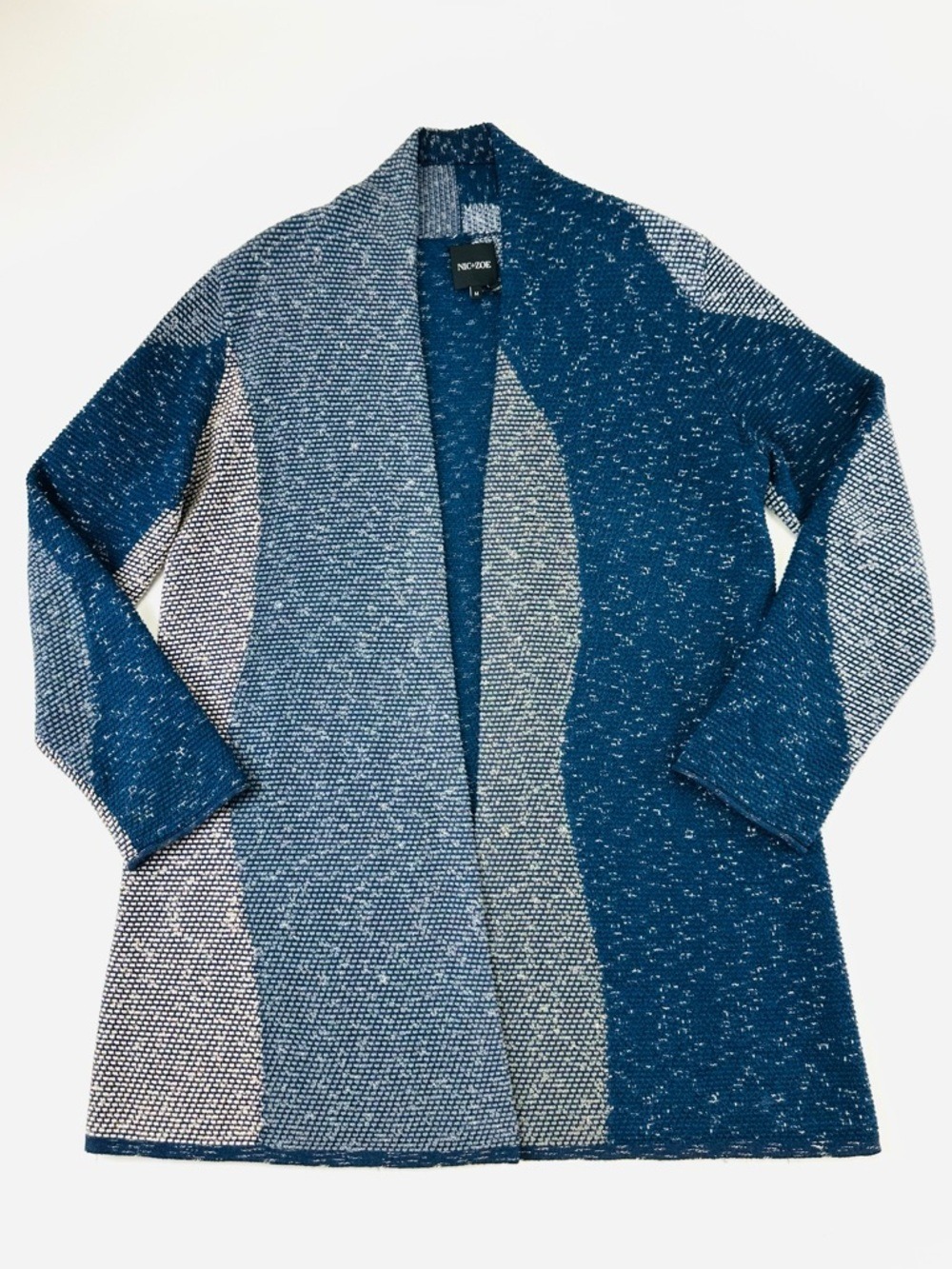NIC+ZOE Blue Knit Cardigan Open Front Medium Textured Coastal Style Casual - Picture 10 of 11